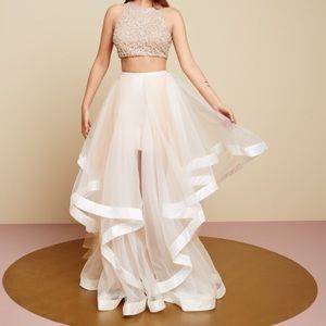 Terani Couture Beaded Cream Tulle Two Piece Dress